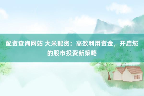 配资查询网站 大米配资：高效利用资金，开启您的股市投资新策略