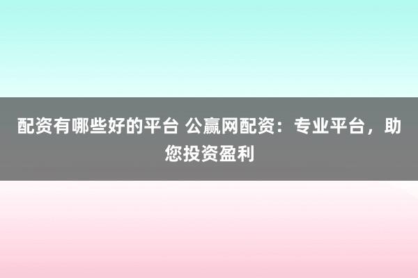 配资有哪些好的平台 公赢网配资：专业平台，助您投资盈利