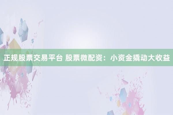 正规股票交易平台 股票微配资：小资金撬动大收益