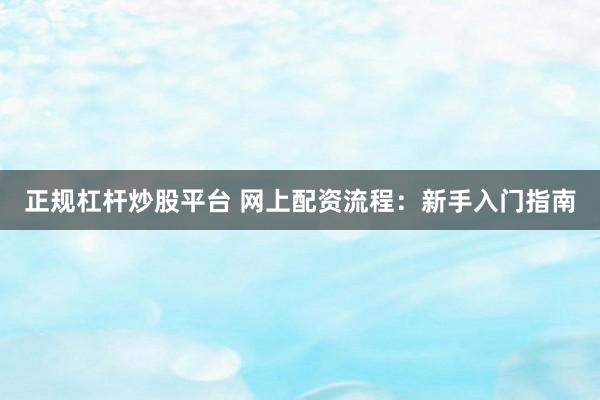 正规杠杆炒股平台 网上配资流程：新手入门指南