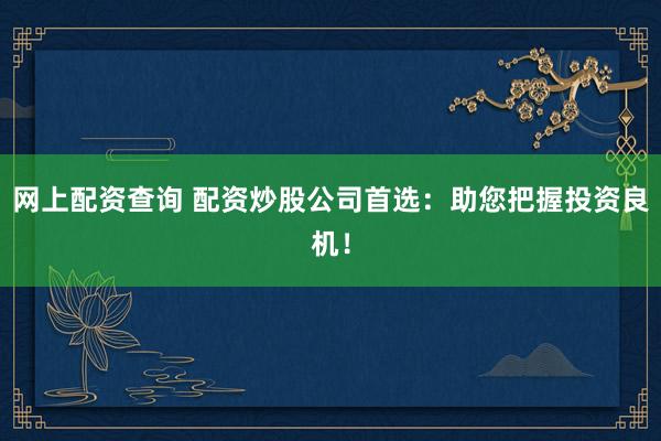 网上配资查询 配资炒股公司首选：助您把握投资良机！