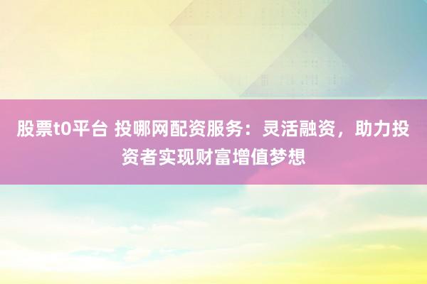 股票t0平台 投哪网配资服务：灵活融资，助力投资者实现财富增值梦想