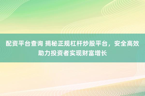 配资平台查询 揭秘正规杠杆炒股平台，安全高效助力投资者实现财富增长