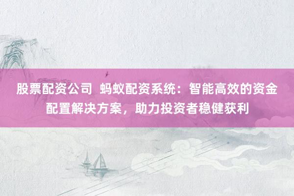 股票配资公司  蚂蚁配资系统：智能高效的资金配置解决方案，助力投资者稳健获利