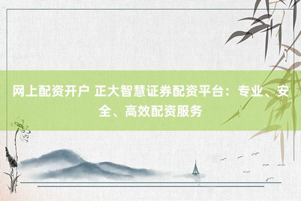 网上配资开户 正大智慧证券配资平台：专业、安全、高效配资服务